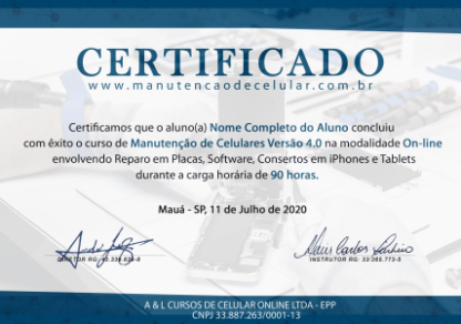 Certificado do curso completo manutenção e conserto de celular versão 4.0