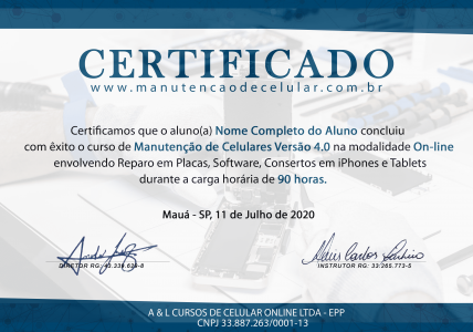 Certificado do Curso Completo Manutenção e Conserto de Celular Versão 4.0